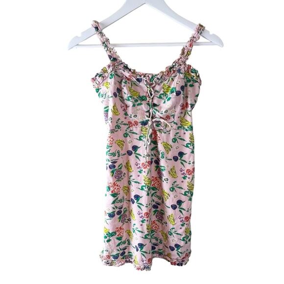 Urban Outfitters Robin Lace Up Pink Fruit Print Mini Dress Sz XS Babydoll Y2K‎ - Picture 3 of 10